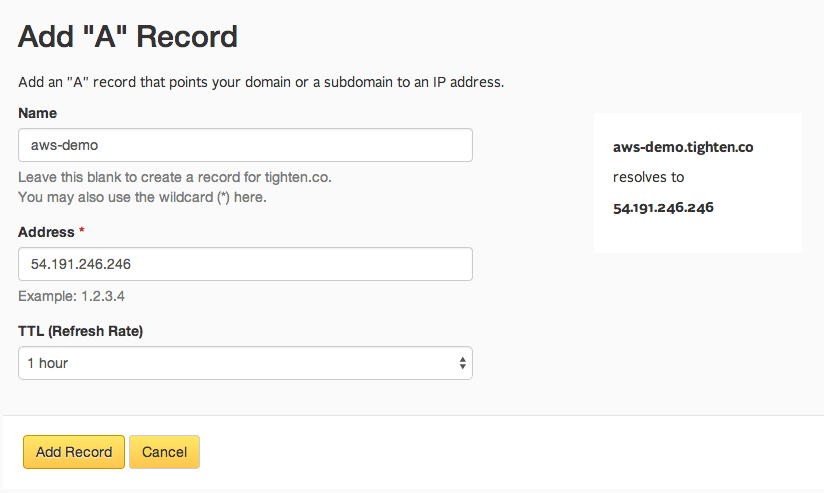 Add instance DNS record