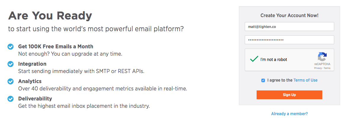 SparkPost sign-up